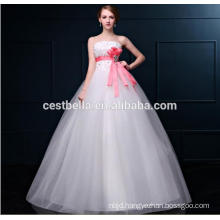 White Color Floor Length Tulle Ball Gown wedding Dress with Sash